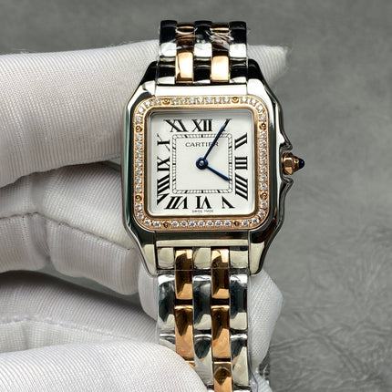 CARTIER PANTHÈRE MEDIUM WATCH GOLD PINK AND SILVER CASE WITH CRYSTALS