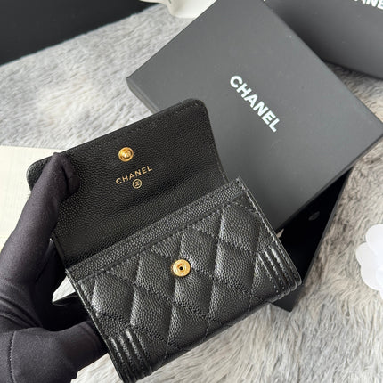 LEBOY WALLET 11 IN BLACK GRAINED CALFSKIN GOLD-TONE HARDWARE