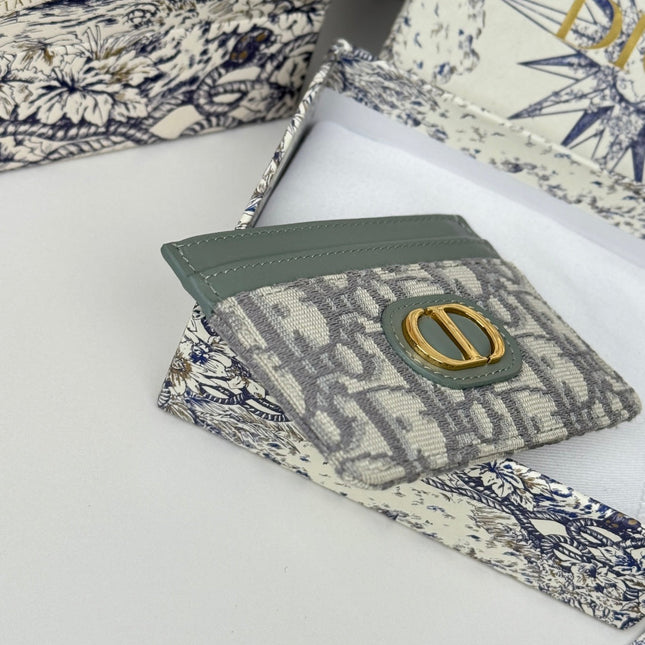 DIOR 25S 30 MONTAIGNE CARD HOLDER 10 IN GRAY GREEN OBLIQUE JACQUARD CANVAS