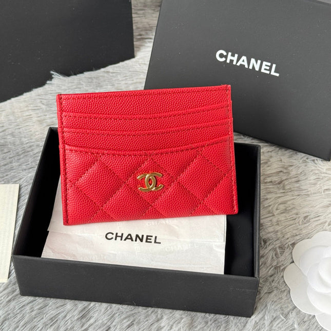 CHANEL 25S CARD HOLDER 11 IN VIVID RED CAVIAR GOLD HARDWARE