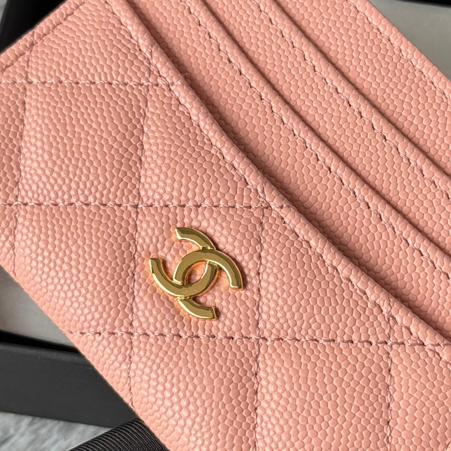 CHANEL 25S CARD HOLDER 11 IN PEACH PINK CAVIAR GOLD HARDWARE