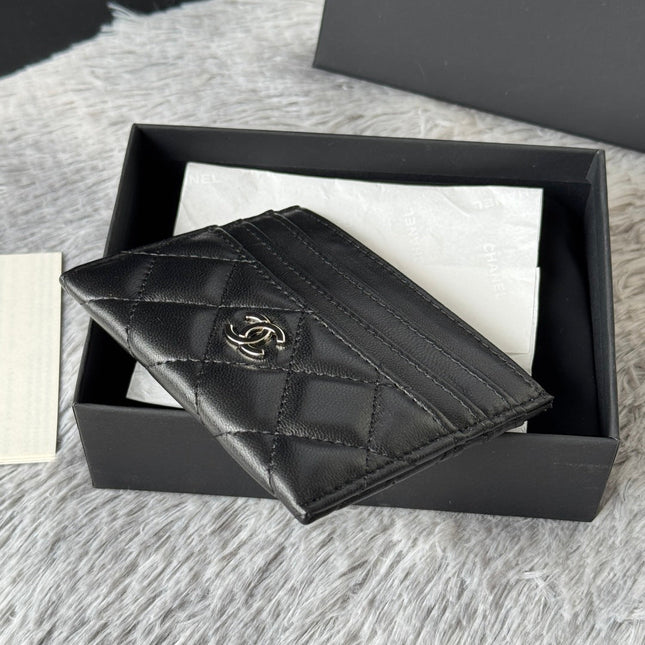 CHANEL 25S CARD HOLDER 11 IN BLACK LAMBSKIN SILVER HARDWARE