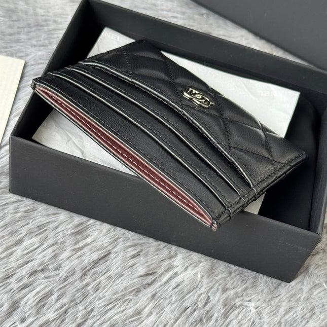 CHANEL 25S CARD HOLDER 11 IN BLACK LAMBSKIN SILVER HARDWARE