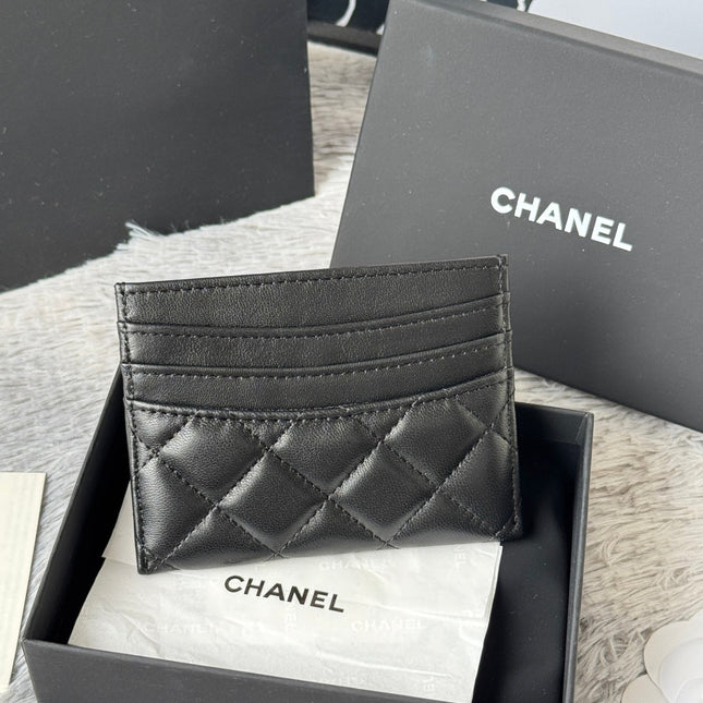 CHANEL 25S CARD HOLDER 11 IN BLACK LAMBSKIN SILVER HARDWARE