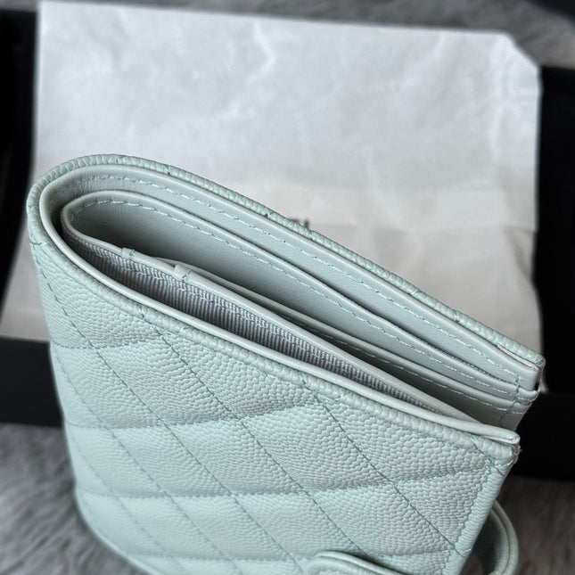 CHANEL 25S MULTI PURPOSE PASSPORT WALLET 15 IN SOFT MINT CALFSKIN GOLD HARDWARE