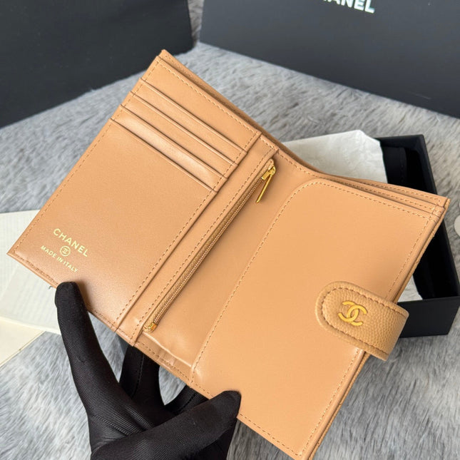 CHANEL 25S MULTI PURPOSE PASSPORT WALLET 15 IN GOLDEN CARAMEL CALFSKIN GOLD HARDWARE
