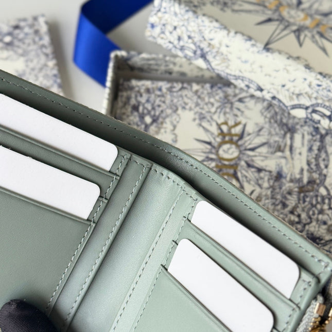 DIOR 25S 30 MONTAIGNE DAHLIA WALLET 11 IN GRAY DIOR OBLIQUE JACQUARD