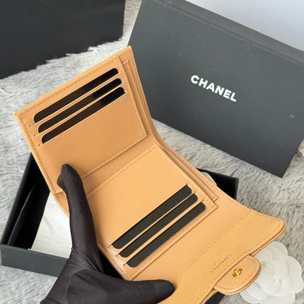 CHANEL 25S CF SMALL TRI FOLD WALLET 11 IN GOLDEN CARAMEL CAVIAR GOLD HARDWARE