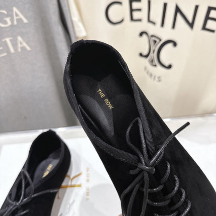 THE ROW 26S MINIMAL LACE-UP SHOES IN BLACK SUEDE