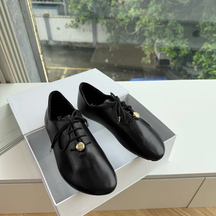 LOEWE 26S LACE UP FLAT SHOES IN BLACK CALFSKIN