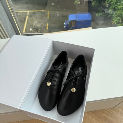 LOEWE 26S LACE UP FLAT SHOES IN BLACK CALFSKIN