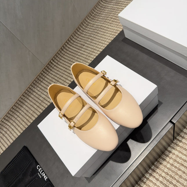 CELINE 26S BALLET FLATS IN BEIGE CALFSKIN