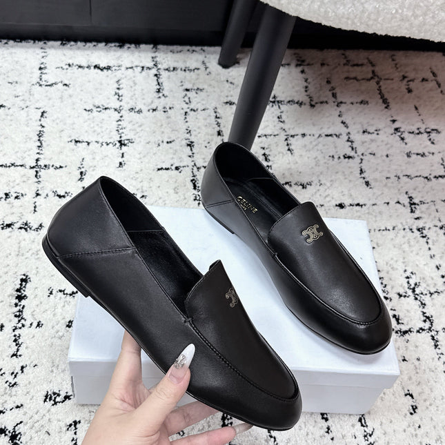 CELINE 26S AURA TRIOMPHE LOAFERS IN BLACK LAMBSKIN