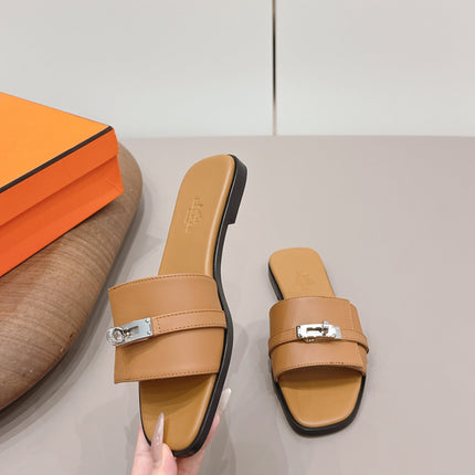 HM 26S GIULIA SANDAL IN TAN BROWN CALFSKIN SILVER HARDWARE