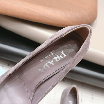 PRADA 26S POINTED TOE HEEL PUMPS 80MM IN TAUPE BROWN SUEDE WITH FLORAL
