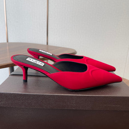 ALAIA 26S HEELED MULES 50 MM IN RED FABRIC