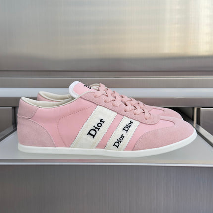 DIOR 26S LOW TOP LACE UP SNEAKERS IN LIGHT PINK FABRIC AND SUEDE