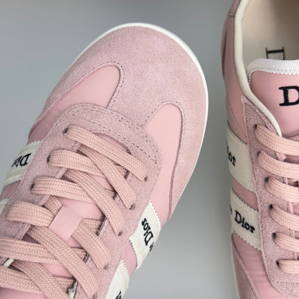 DIOR 26S LOW TOP LACE UP SNEAKERS IN LIGHT PINK FABRIC AND SUEDE