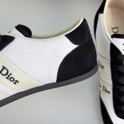 DIOR 26S LOW TOP LACE UP SNEAKERS IN WHITE FABRIC AND BLACK SUEDE