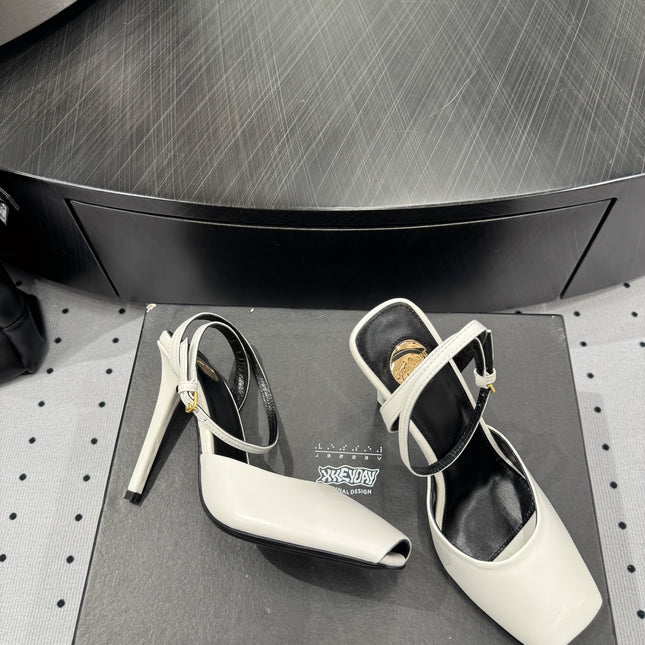 YSL 26S SQUARE-TOE HIGH HEELS 105 MM IN WHITE CALFSKIN