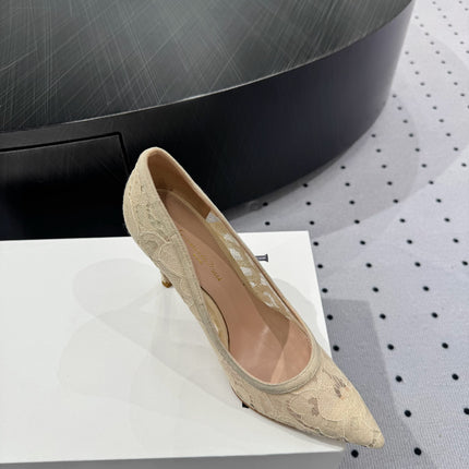 GIANVITO ROSSI 26S HIGH HEELS 105 MM IN BEIGE LACE FABRIC