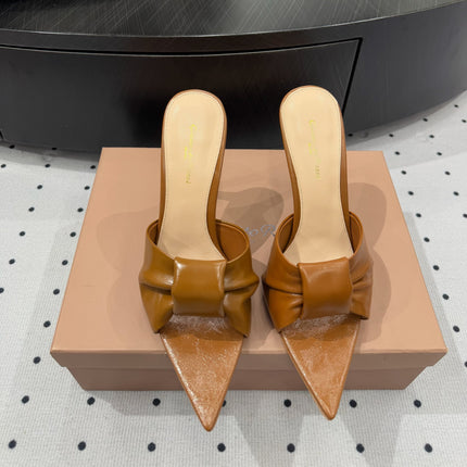 GIANVITO ROSSI 26S KNOTTED STRAP SANDALS 105 MM IN BROWN LAMBSKIN