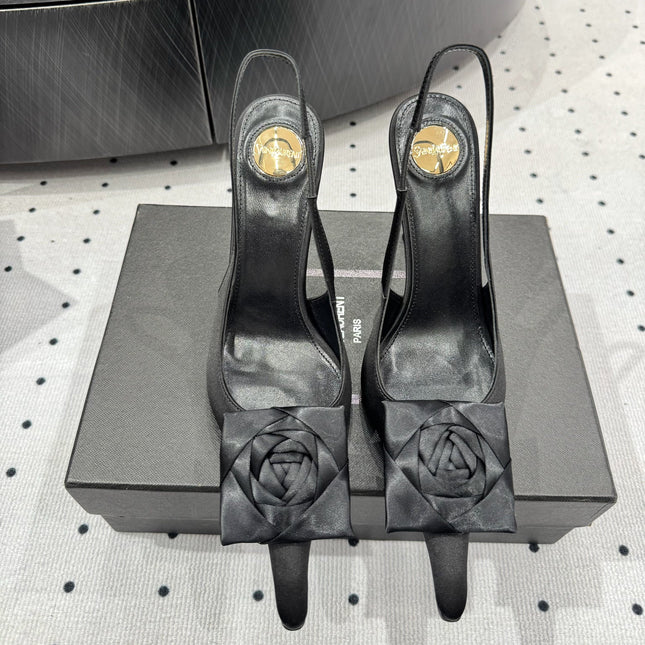 YSL 26S SLINGBACK HEELS 105 MM IN BLACK SATIN