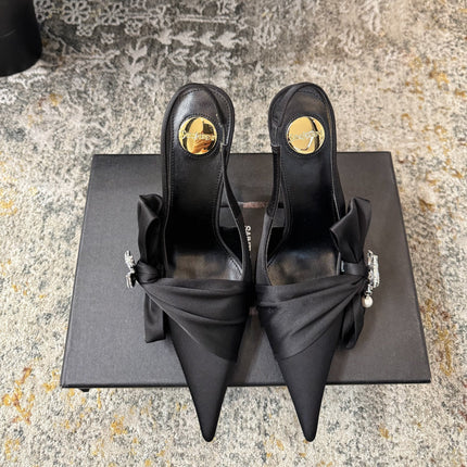 YSL 26S HEELED SLINGBACKS 100 MM IN BLACK SILK