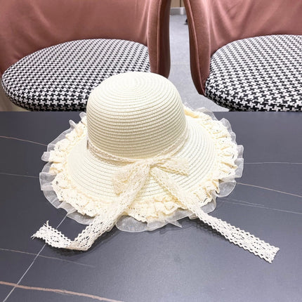 HAT IN CREAM WHITE RAFFIA MIX LACE FABRIC