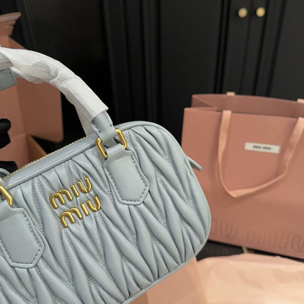 ARCADIE MATELASSÉ BAG 20 IN GREY LAMBSKIN GOLD HARDWARE