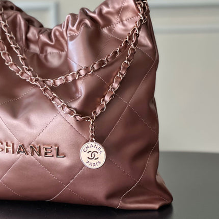 CHANEL 26S 22 BAG 42 IN METALLIC COPPER QUILTED SHINY CALFSKIN
