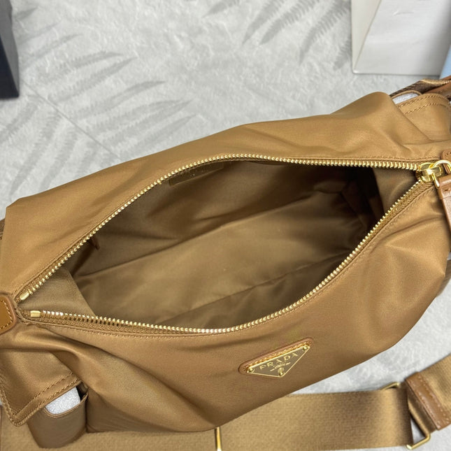 PRADA 25S EXPLORE LARGE RE-NYLON SHOULDER BAG 32 IN BRANDY WITH FLAP