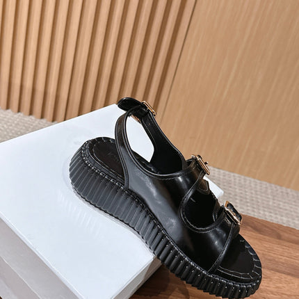 CHLOE 26S PLATFORM SANDALS IN BLACK CALFSKIN