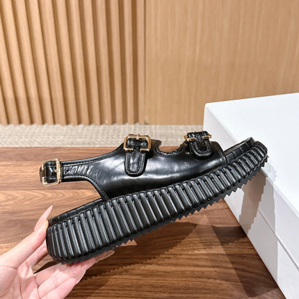 CHLOE 26S PLATFORM SANDALS IN BLACK CALFSKIN