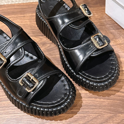 CHLOE 26S PLATFORM SANDALS IN BLACK CALFSKIN