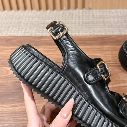 CHLOE 26S PLATFORM SANDALS IN BLACK CALFSKIN