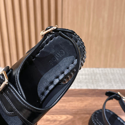 CHLOE 26S PLATFORM SANDALS IN BLACK CALFSKIN