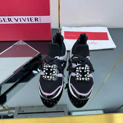 VIV' RUN SNEAKERS IN BLACK TECHNICAL FABRIC WITH PINK AND WHITE CALFSKIN