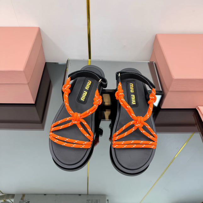 RIVIERE SANDALS IN BLACK CALFSKIN ORANGE CORD
