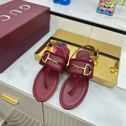 GG FLAT THONG SANDALS WITH ANKLE STRAP IN RED LAMBSKIN
