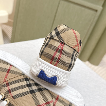 BURBERRY 26S PLAID TERRACE SNEAKERS IN LIGHT BROWN CANVAS