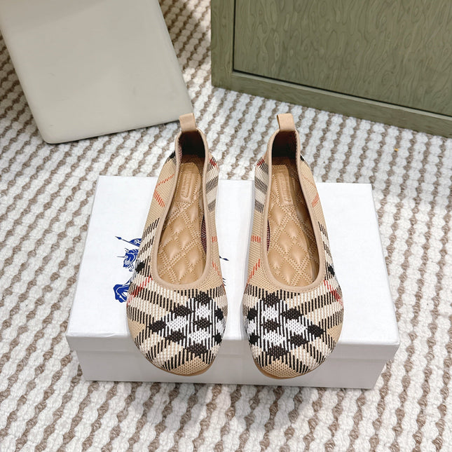 BURBERRY 26S BALLET FLATS IN BEIGE AND BLACK KNIT