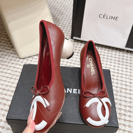 CHANEL 26S PEARL HIGH HEELS 55 MM IN DARK RED CALFSKIN WITH WHITE CC LOGO