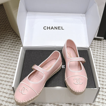 CHANEL 26S MARY JANE FLATS IN LIGHT PINK LAMBSKIN ESPADRILLE SOLE