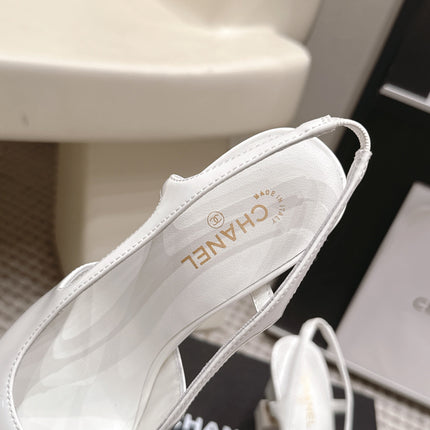 CHANEL 26S HIGH HEEL SLINGBACKS 80 MM IN WHITE PATENT