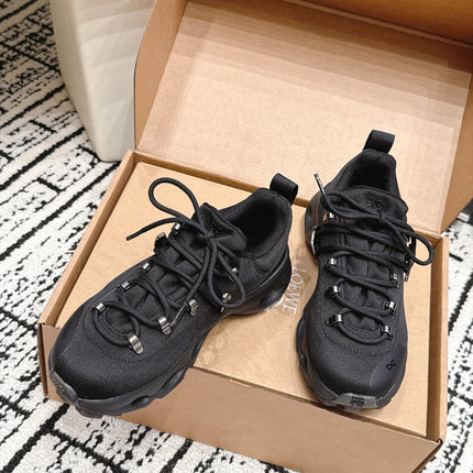 LOEWE 26S LOW TOP SNEAKERS 45MM IN BLACK FABRIC WITH RUBBER SILVER HARDWARE