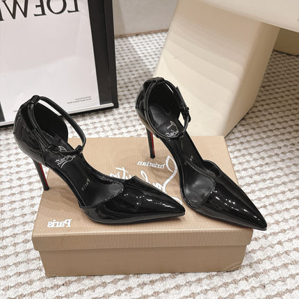 CHRISTIAN LOUBOUTIN 26S T-STRAP PUMP 100 MM IN BLACK PATENT CALFSKIN