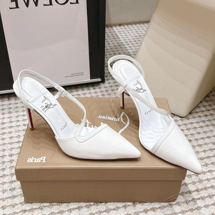 CHRISTIAN LOUBOUTIN 26S ROSALIE SLINGBACK 100 MM IN WHITE PATENT CALFSKIN