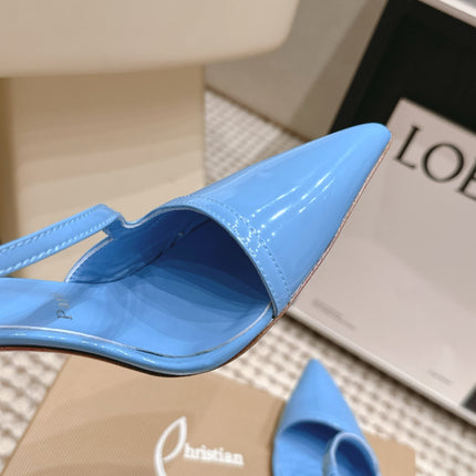 CHRISTIAN LOUBOUTIN 26S ROSALIE SLINGBACK 100 MM IN LIGHT BLUE PATENT CALFSKIN