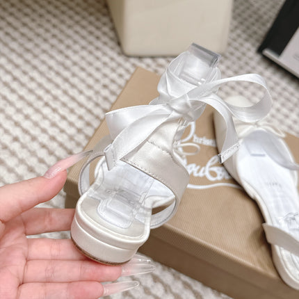 CHRISTIAN LOUBOUTIN 26S FLAT SHOES IN WHITE SATIN
